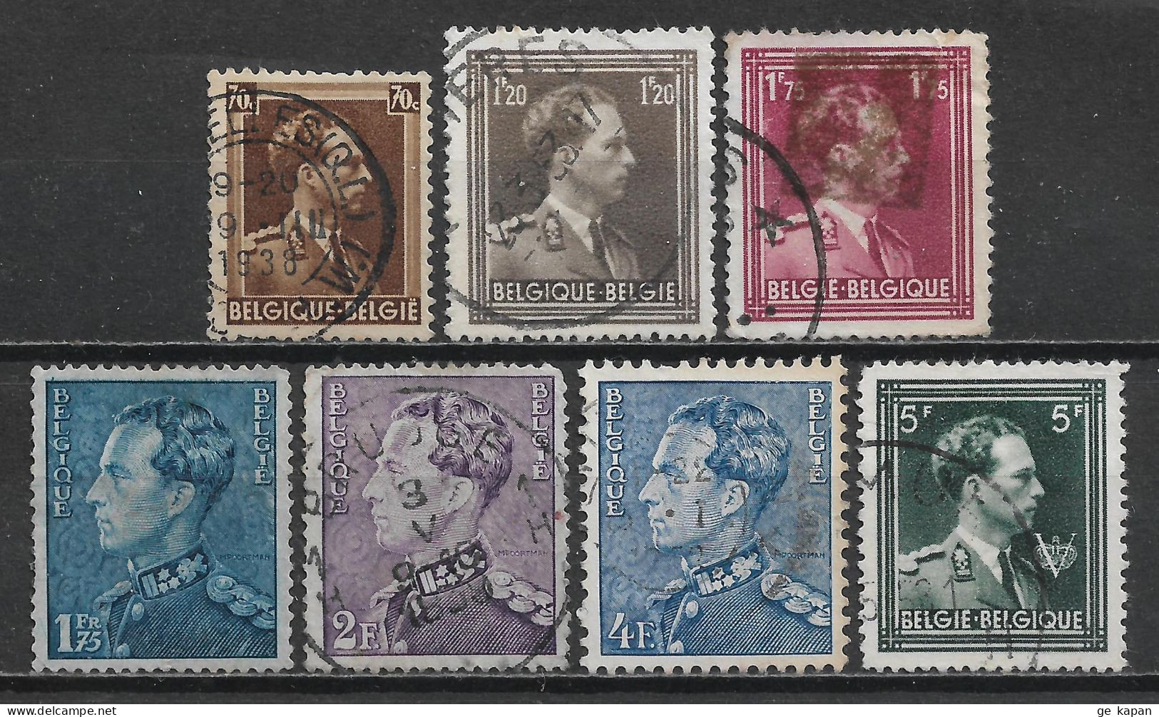 1936-1951 BELGIUM Set Of 7 USED STAMPS (Scott # 283,285,288,295,296,305,352) CV $6.30 - 1936-51 Poortman