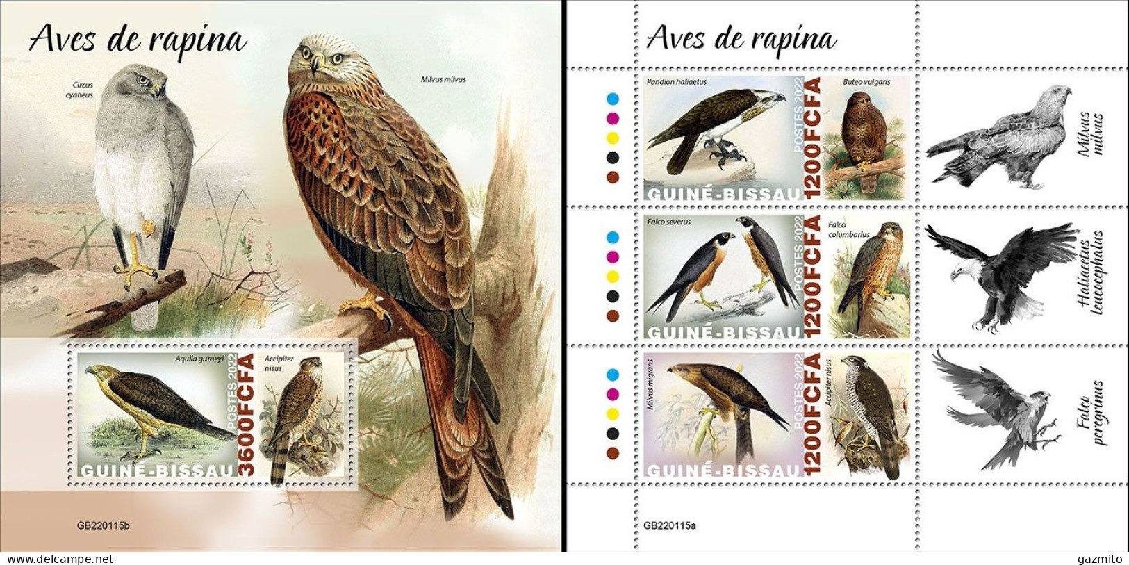 Guinea Bissau 2022, Animals, Birds Of Prey I, 3val In BF +BF - Eagles & Birds Of Prey