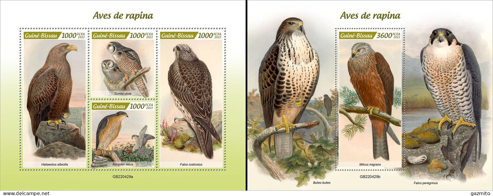 Guinea Bissau 2022, Animals, Birds Of Prey II, 4val In BF+BF - Aigles & Rapaces Diurnes