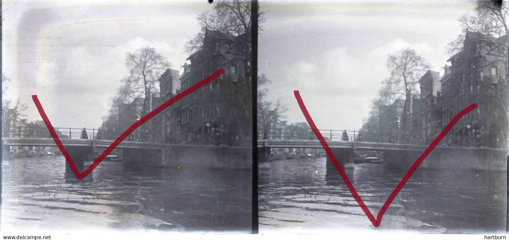 Glasplaat. Het Singel In Amsterdam Met De Corsgenbrug - Diapositivas De Vidrio
