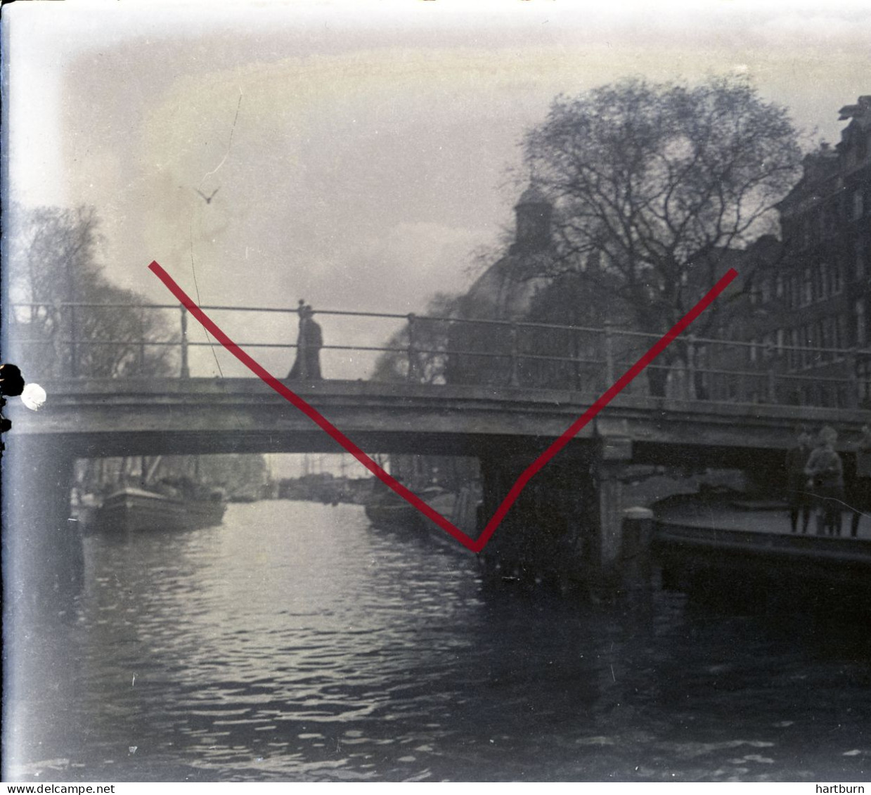 Glasplaat. Het Singel In Amsterdam Met De Corsgenbrug - Plaques De Verre