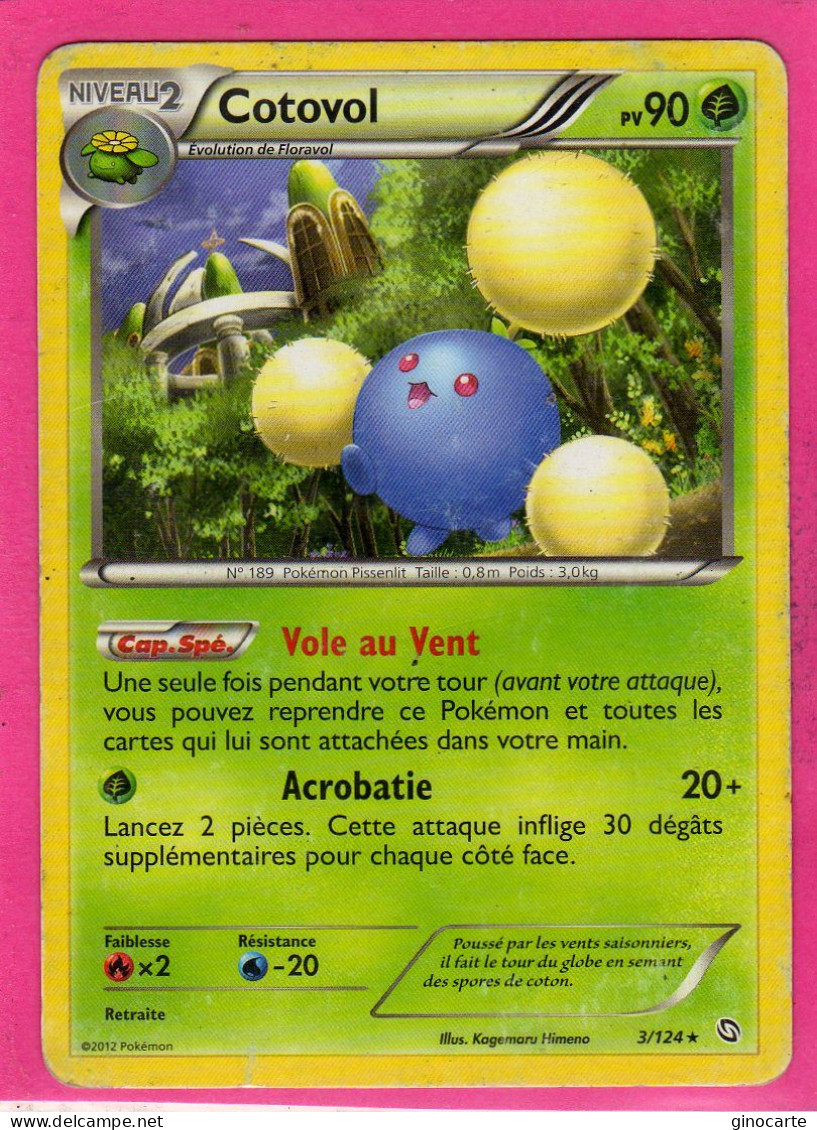 Carte Pokemon Francaise 2012 Noir Et Blanc Dragons Exaltés 3/124 Cotovol 90pv Dos Blanchi - Negro Y Blanco