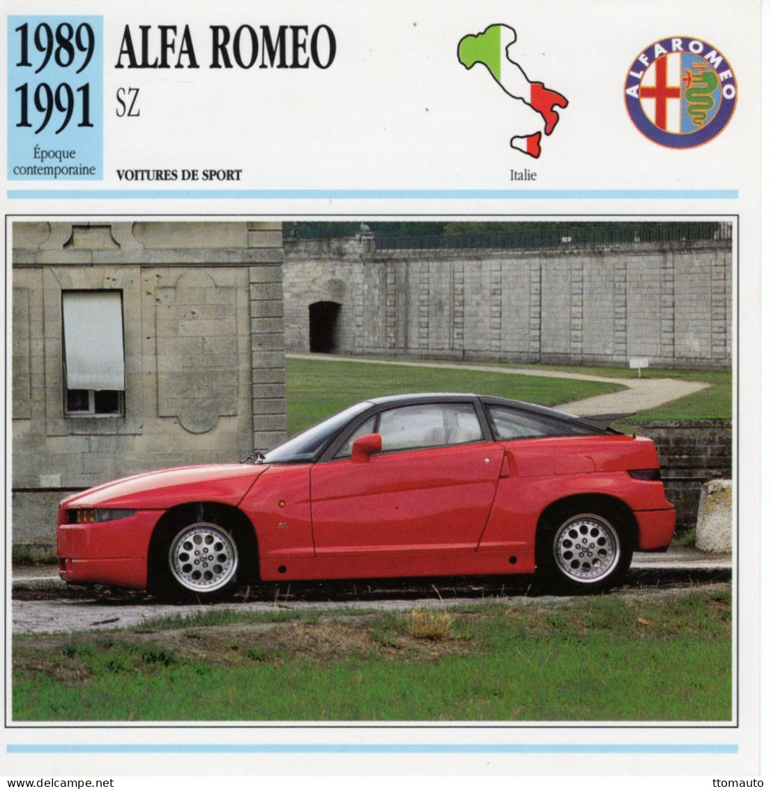 Fiche  -  Voiture De Sport -  Alfa Romeo SZ Coupé Zagato (1989)  -  Carte De Collection - Coches
