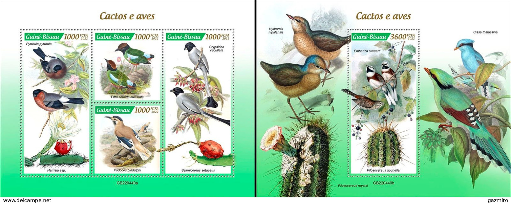 Guinea Bissau 2022, Animals, Birds And Cactus, 4val In BF+BF - Songbirds & Tree Dwellers
