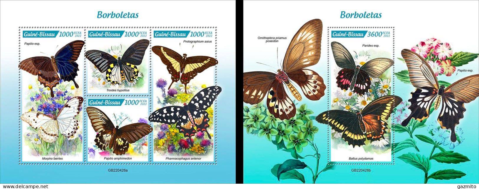 Guinea Bissau 2022, Animals, Butterflies II, 4val In BF+BF - Butterflies