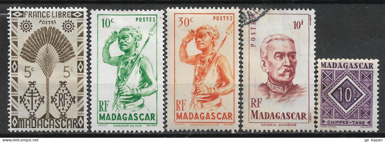 1943-1947 Madagascar Set Of 1 Used + 4 MLH  Stamps (Michel # 350,387,388,402,Postage Due 31) CV €1.50 - Nuovi
