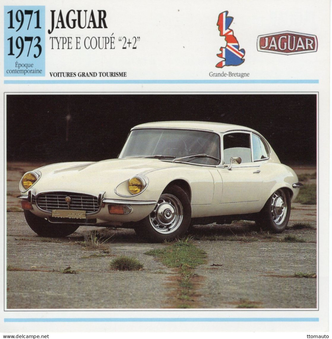 Fiche  -  Voiture Grand Tourisme -  Jaguar Type E Coupé 2+2  (1972)  -  Carte De Collection - Autos