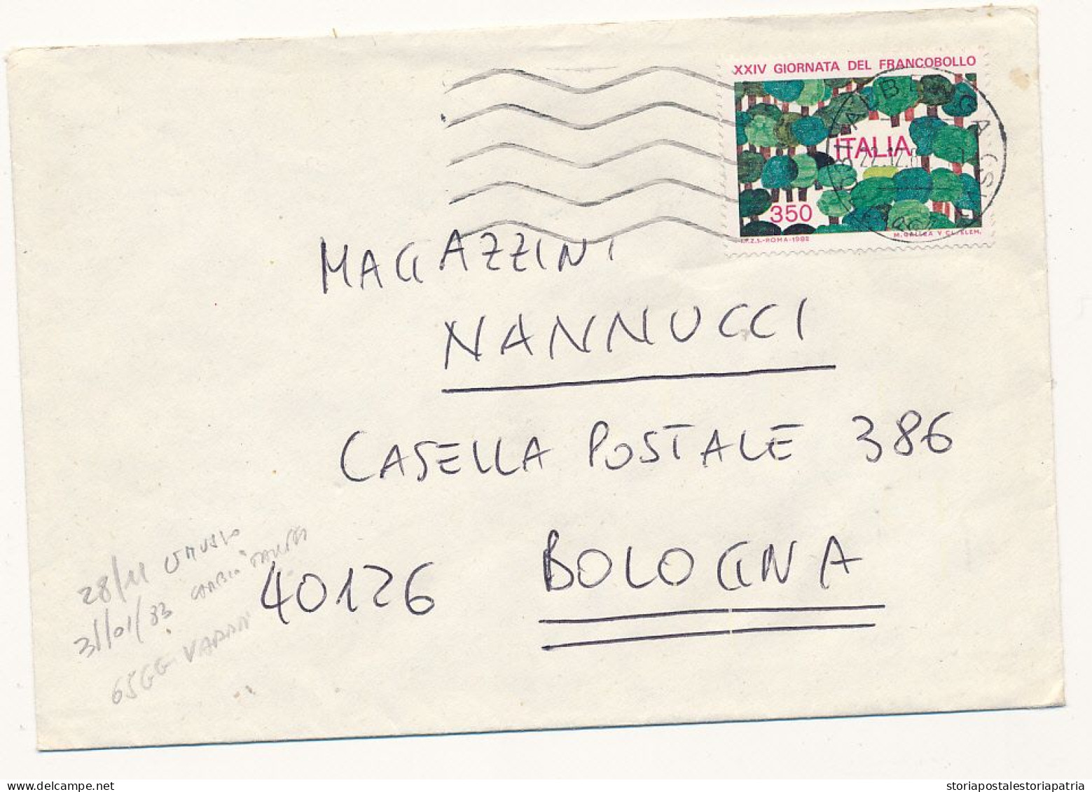 1983 GIORNATA DEL FRANCOBOLLO 350 LIRE SINGOLO ISOLATO BREVE PERIODO D'USO - 1981-90: Storia Postale