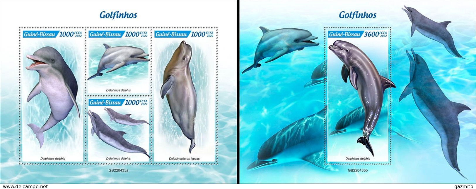 Guinea Bissau 2022, Animals, Dolphins II, 4val In BF+BF - Dolfijnen