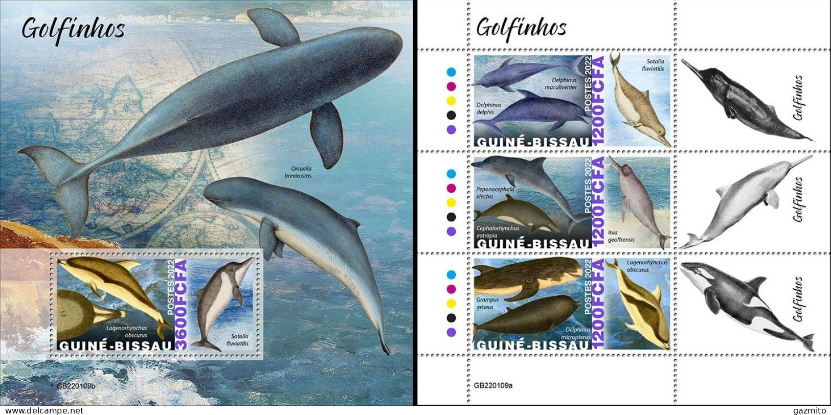 Guinea Bissau 2022, Animals, Dolphins I, 3val In BF +BF - Delfine