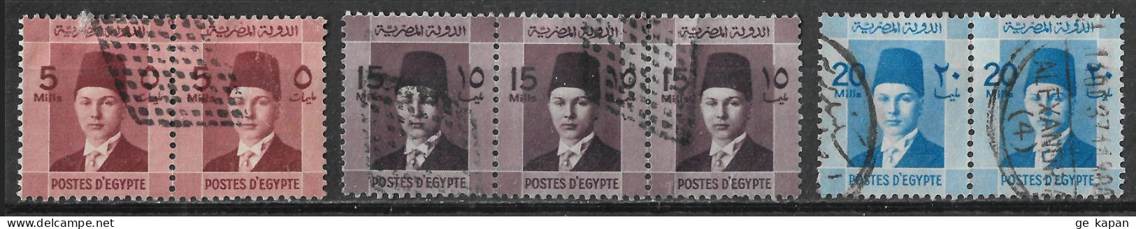1937 EGYPT Set Of 2 Used Horizontal Pairs + 1 Strip (Scott # 210,214,215) CV $1.70 - Usados