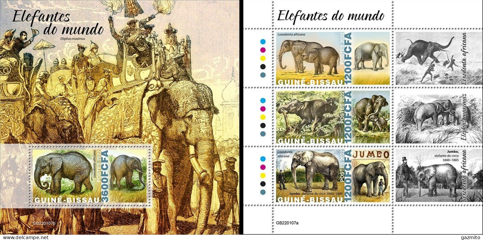 Guinea Bissau 2022, Animals, Elephants, 3val In BF +BF - Eléphants