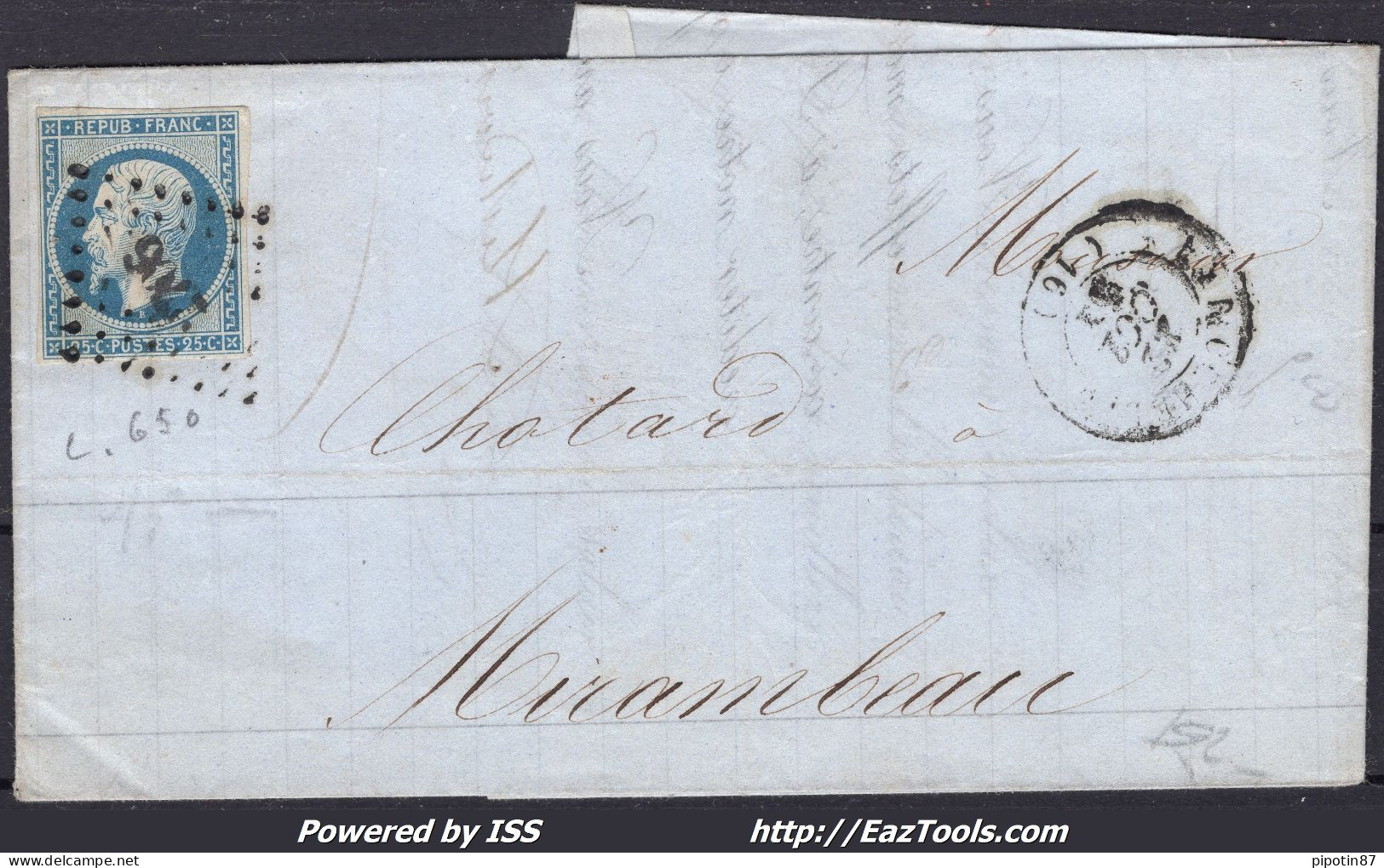 FRANCE N°10 SUR LETTRE AVEC PC 2706 LA ROCHELLE CHARENTE INF + CAD DU 22/10/1853 - 1852 Louis-Napoléon