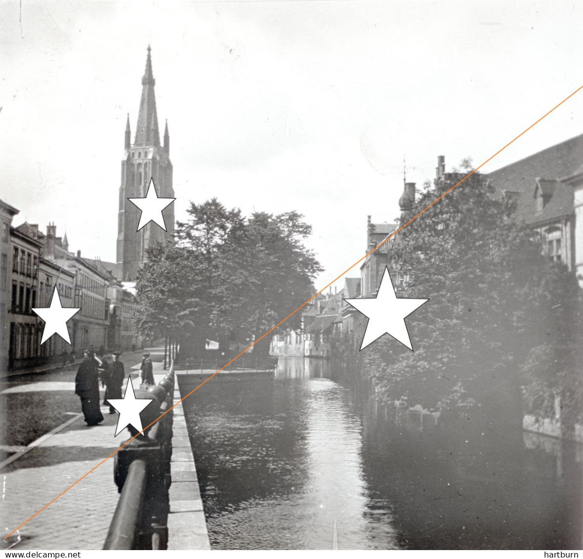 Glasplaat - Plaque Verre. De Rozenhoedkaai En De Dijver (Brugge - Bruges) - Diapositivas De Vidrio