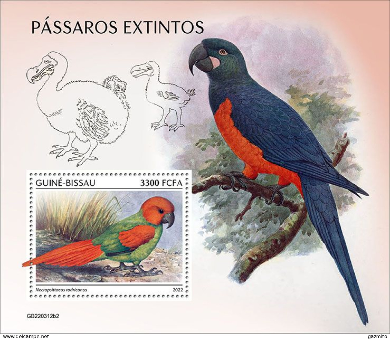 Guinea Bissau 2022, Animals, Extinct Birds, Parrots, BF - Parrots