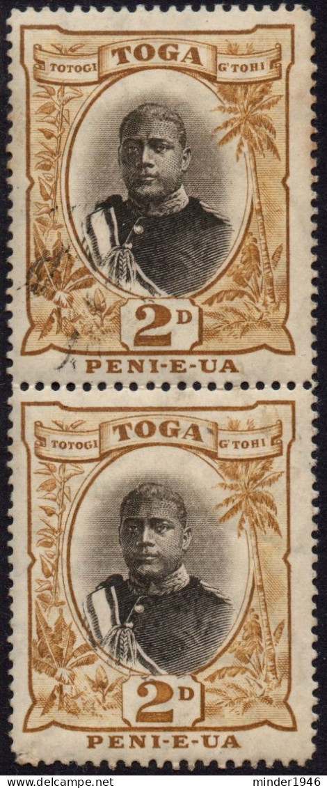 TONGA 1897 2d Grey & Bistre Die II Vertical Pair SG42b FU - Tonga (...-1970)