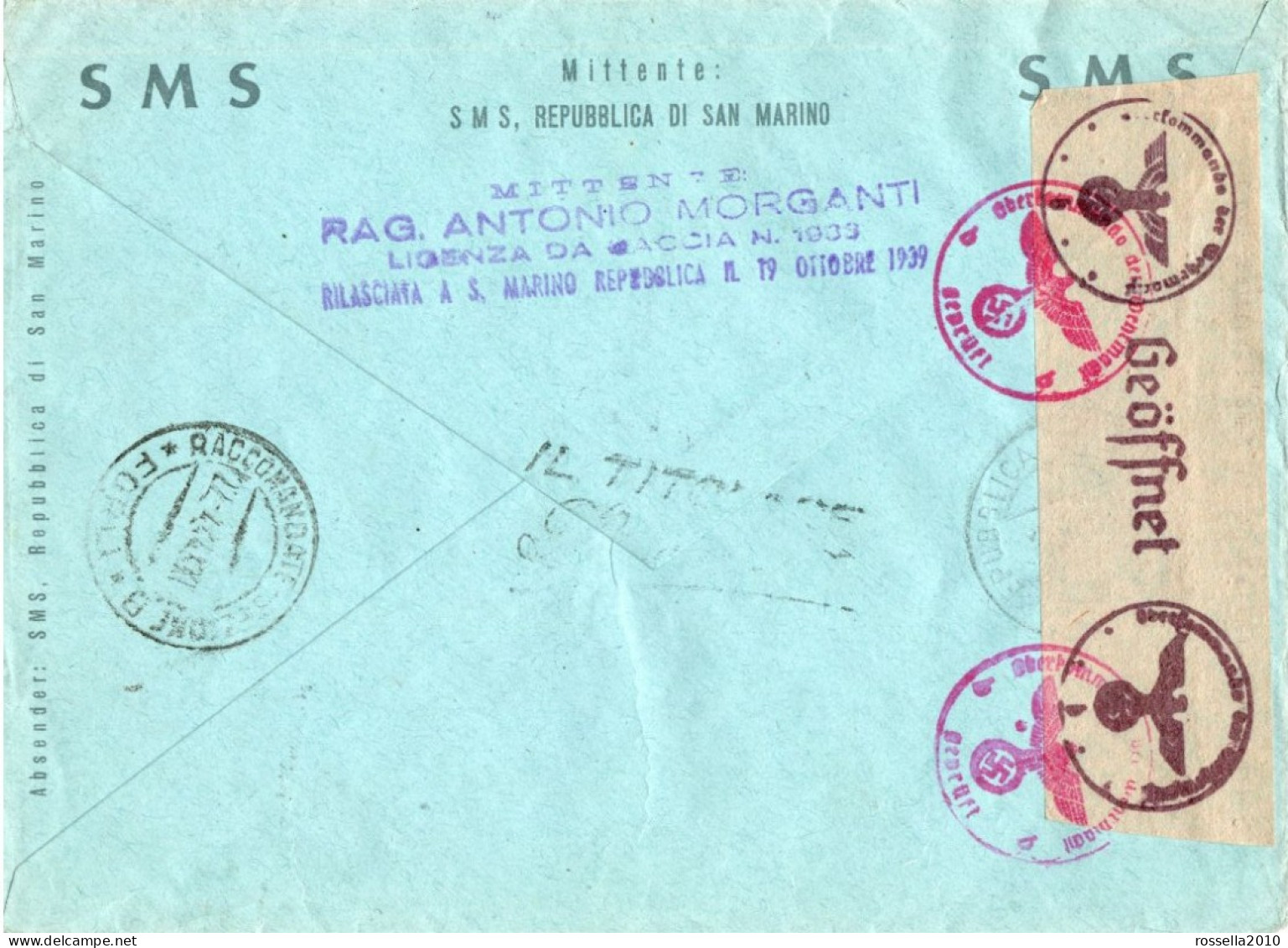 ITALIA SAN MARINO BUSTA 1943 BOLLI MILITARI TEDESCHI ITALY COVER STAMPS ITALIEN BRIEFMARKEN - Lettres & Documents