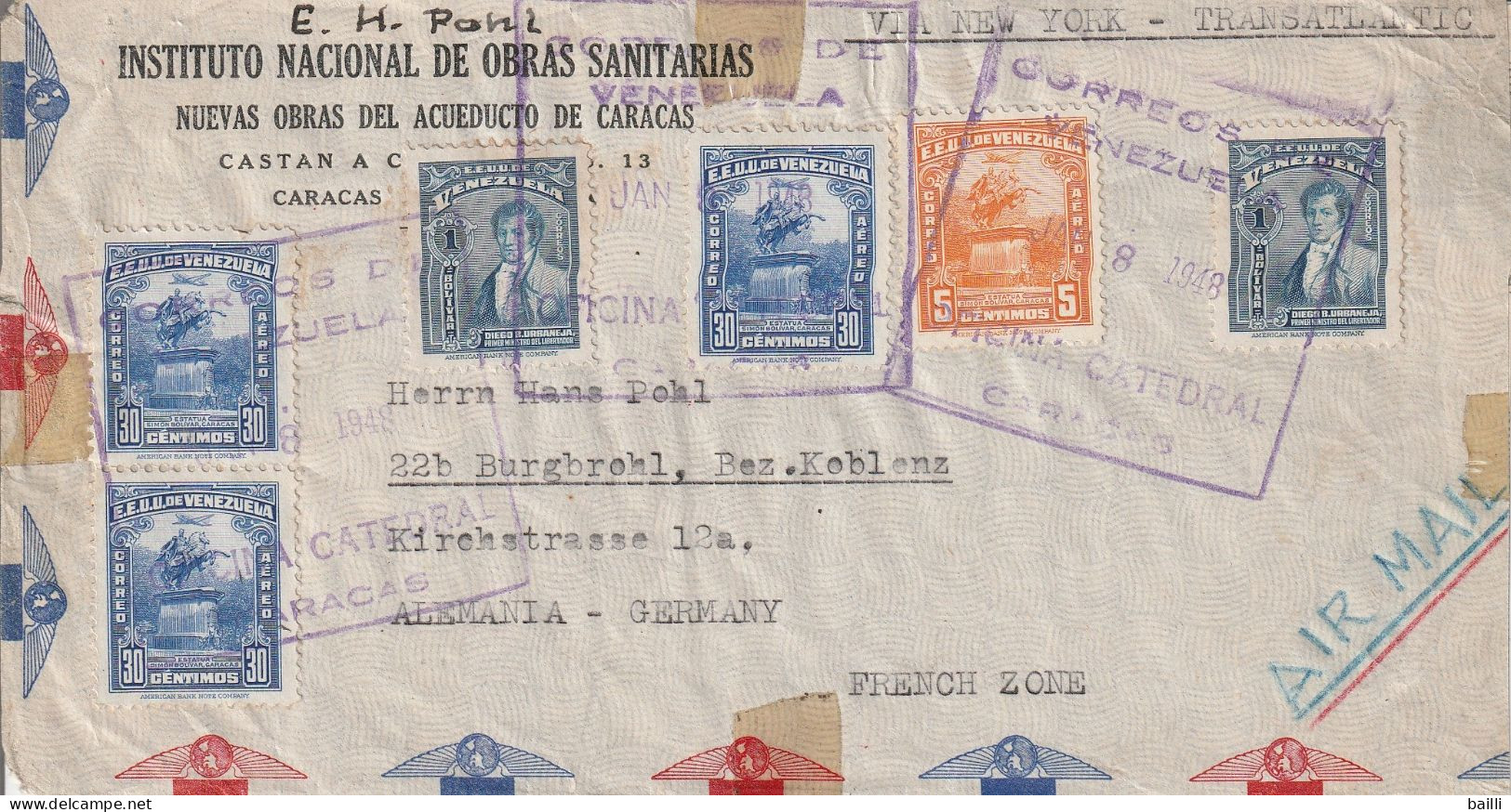 Venezuela Lettre Pour L'Allemagne 1948 - Venezuela