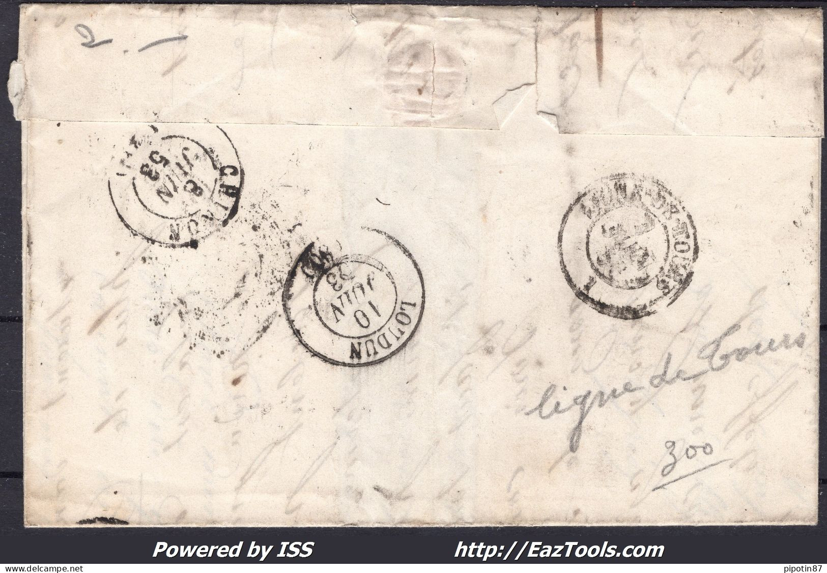 FRANCE N° 10 SUR LETTRE AVEC ETOILE MUETTE DE PARIS + CAD DU 07/06/1853 - 1852 Louis-Napoleon