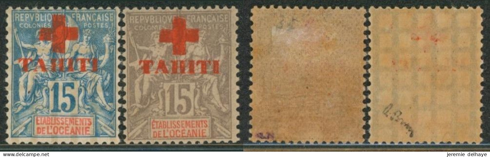 Colonies Françaises - Tahiti : Yv N°34/35* Neuf Charniéré. Croix-rouge / Red-cross, Signé Brun - Ungebraucht