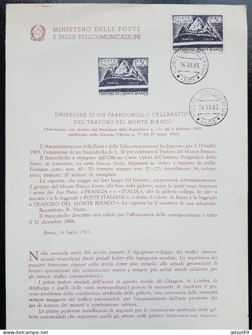 Bulletin Postal N° 117 France-Italia 1965 - Tunnel Du Mont Blanc - Used Stamps