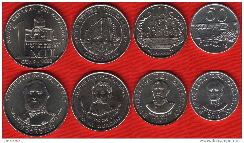 Paraguay Set Of 4 Coins: 50 - 1000 Guaraníes 2007-2011 UNC - Paraguay