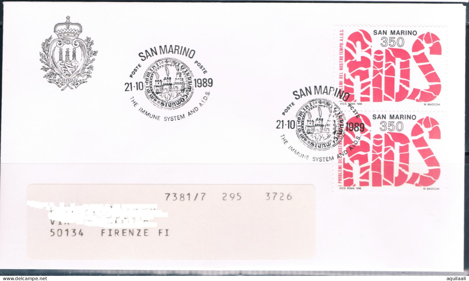 SAN MARINO 1989 - "The Immune System And AIDS ", Annullo Speciale. - Enfermedades