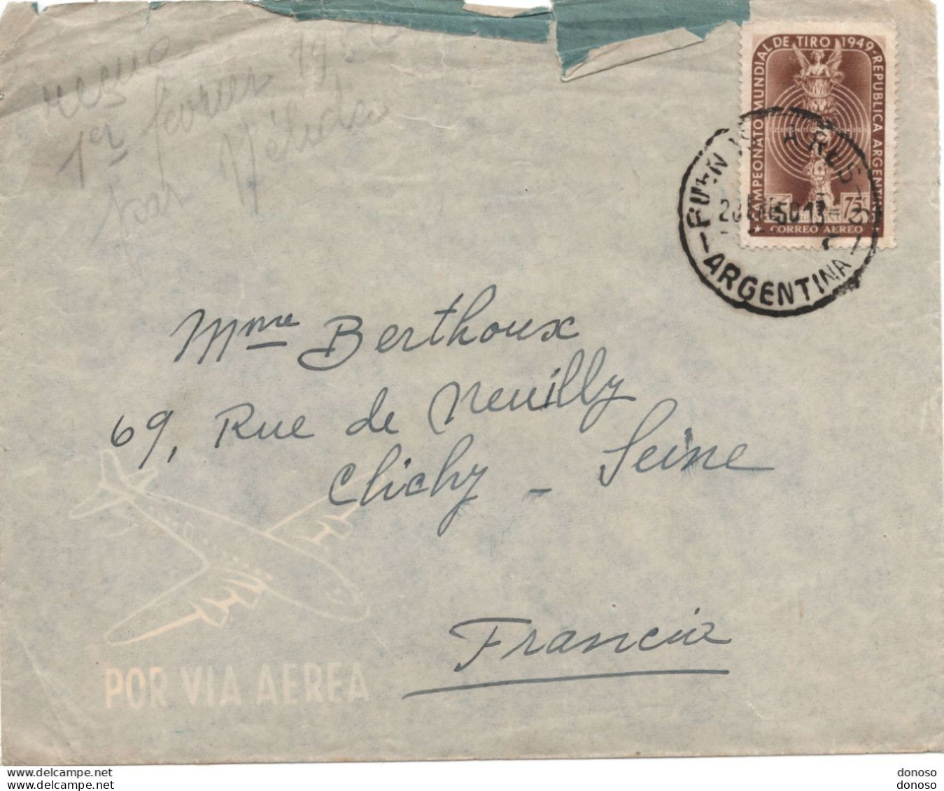 ARGENTINE Lettre De 1950 De Buenos Aires Pour Clichy - Covers & Documents
