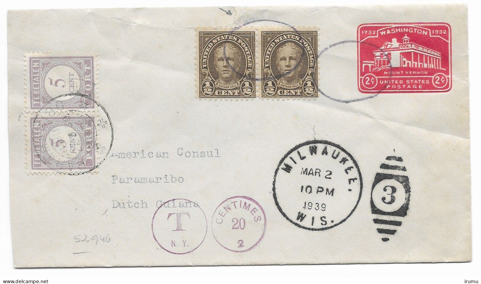 Suriname 1939, Incoming From US Taxed (SN 2819) - Surinam ... - 1975