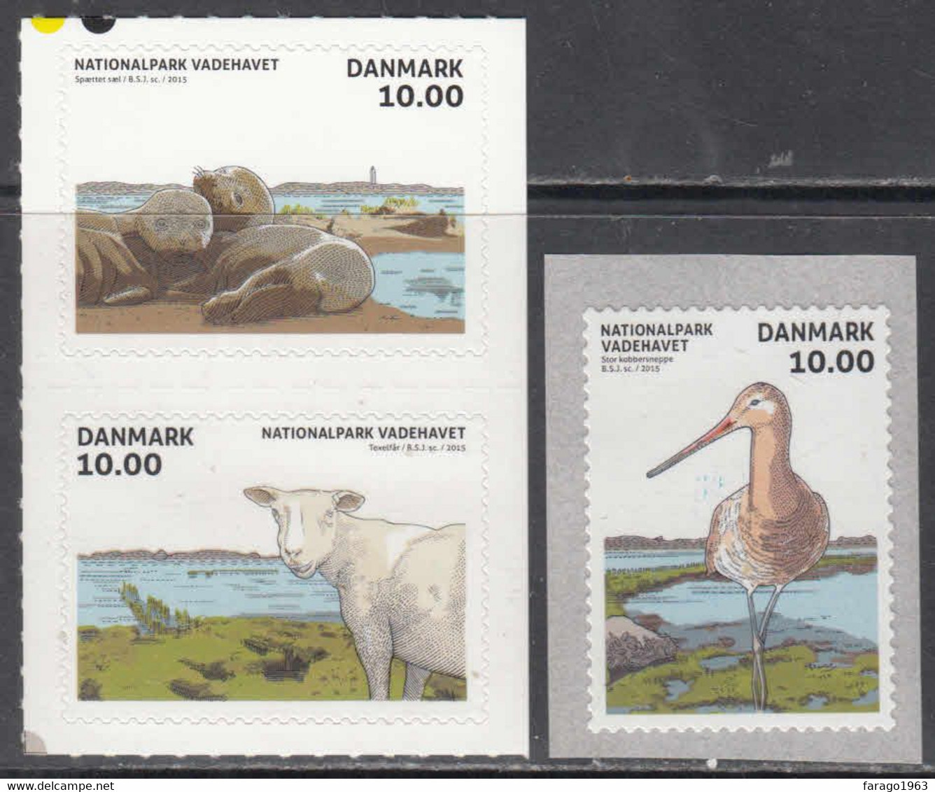 2015 Denmark National Park Fauna Seals Birds Sheep Complete Set Of 3 Self Adhesive MNH @ BELOW Face Value - Nuovi