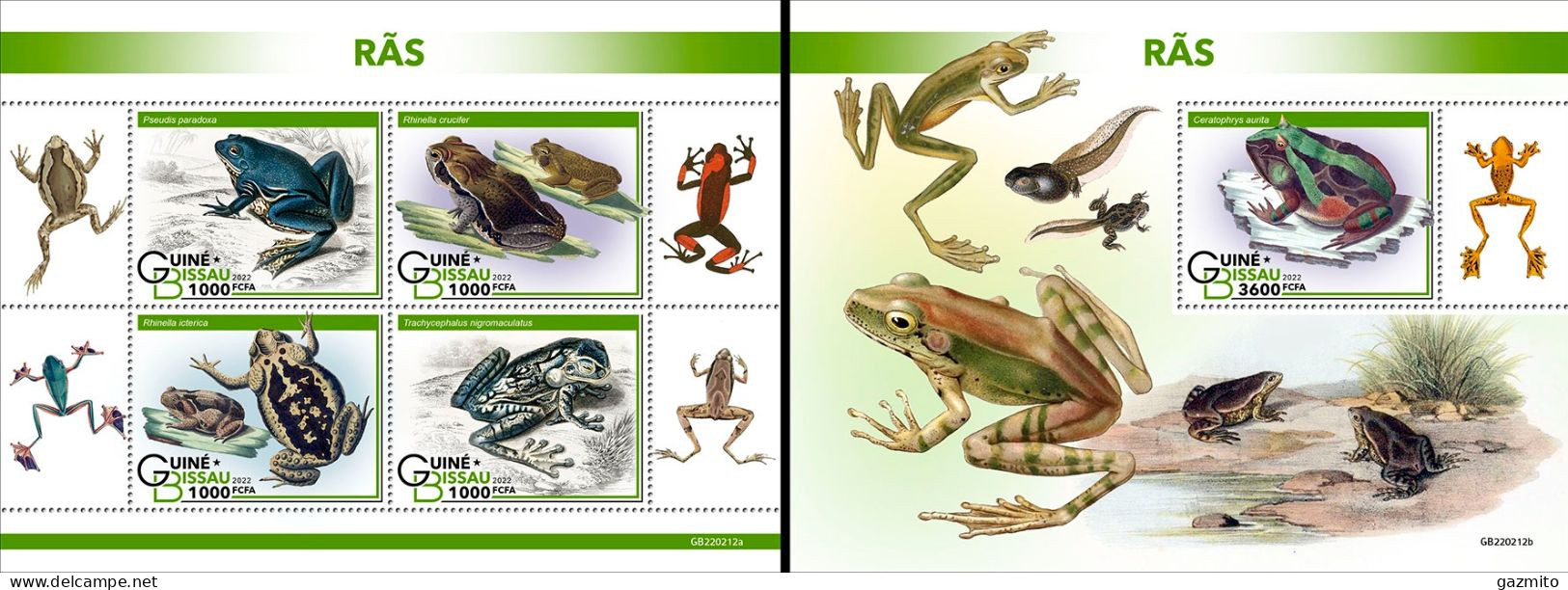 Guinea Bissau 2022, Animals, Frogs, 4val In BF+BF - Grenouilles