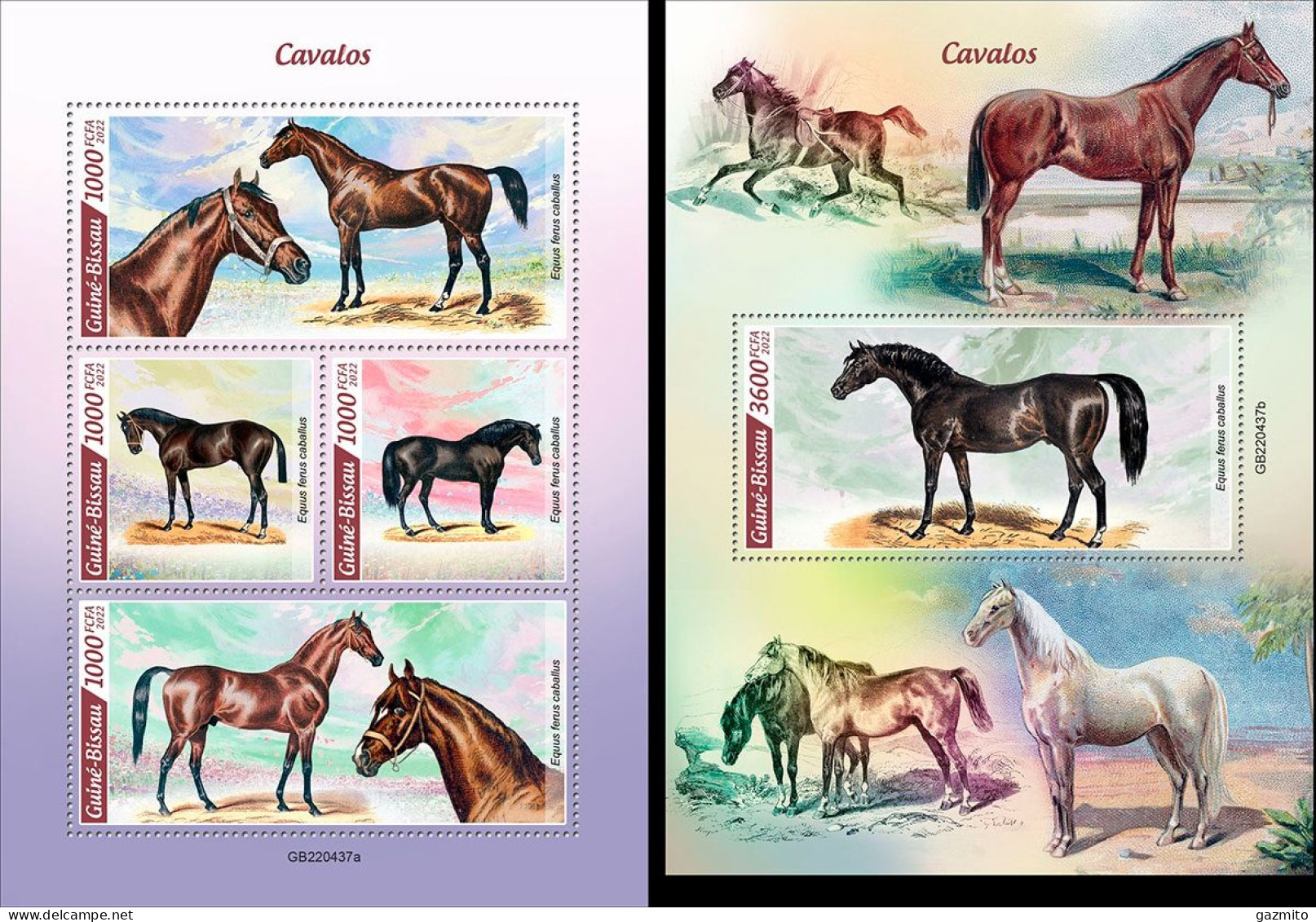 Guinea Bissau 2022, Animals, Horses, 4val In BF+BF - Chevaux