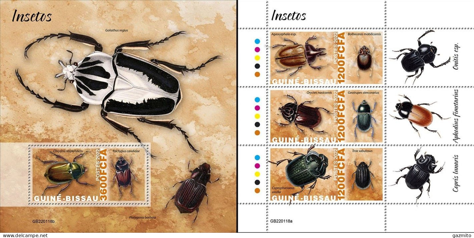 Guinea Bissau 2022, Animals, Insects I, 3val In BF +BF - Escarabajos