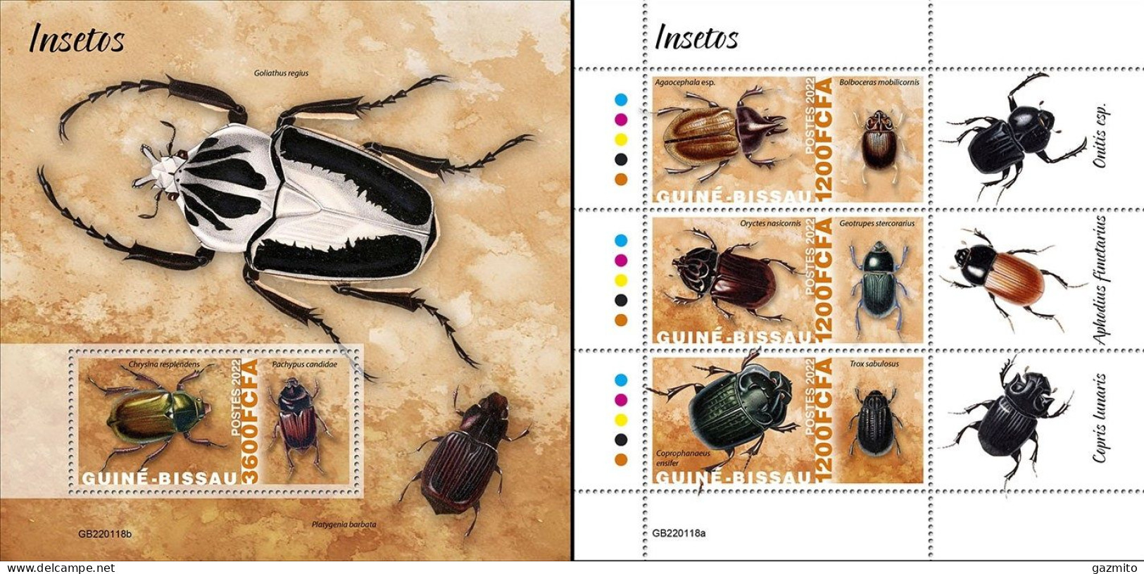 Guinea Bissau 2022, Animals, Insects I, 3val In BF +BF - Kevers
