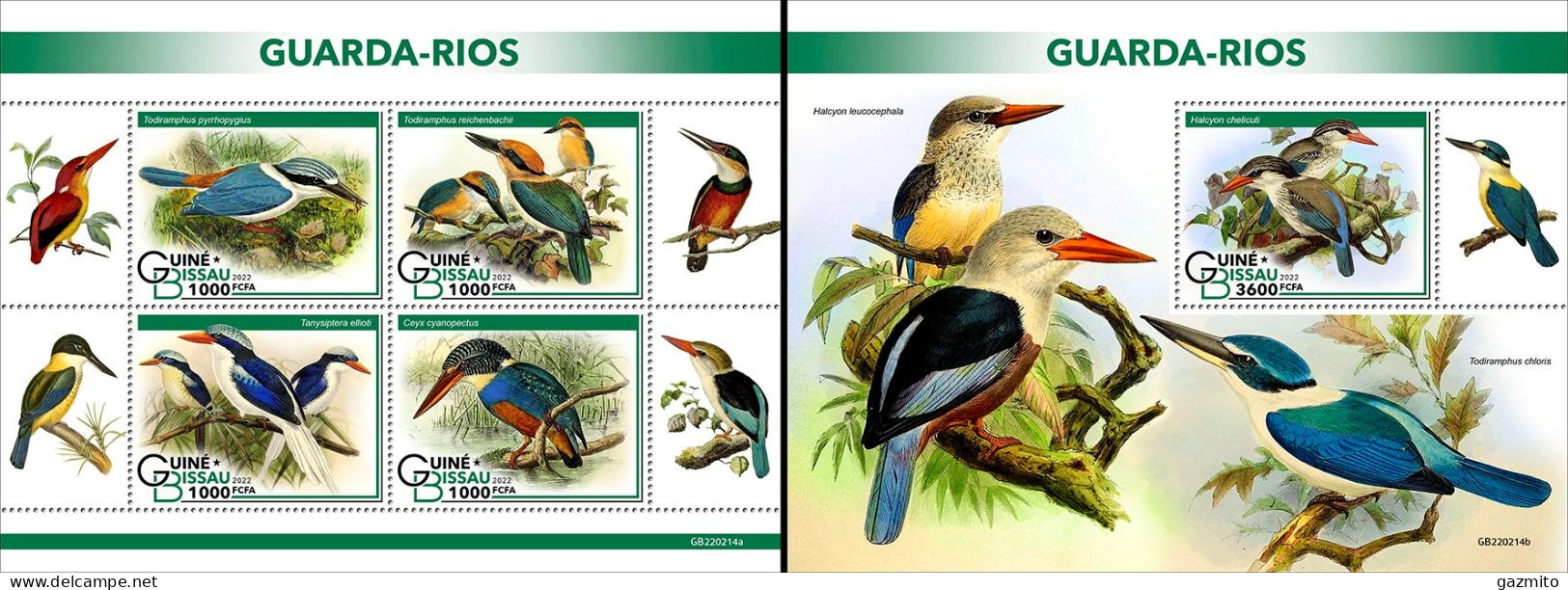 Guinea Bissau 2022, Animals, Kingfisher, 4val In BF+BF - Marine Web-footed Birds