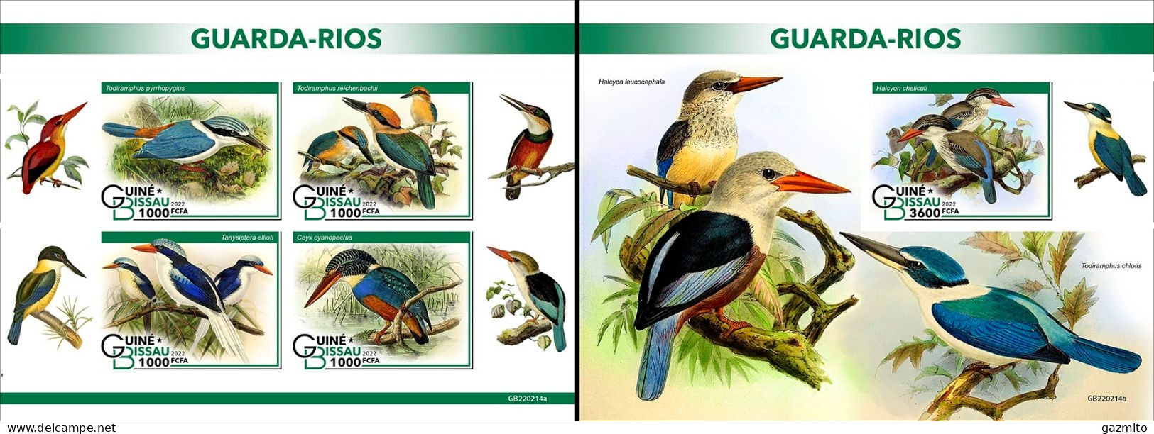 Guinea Bissau 2022, Animals, Kingfisher, 4val In BF+BF IMPERFORATED - Albatro & Uccelli Marini