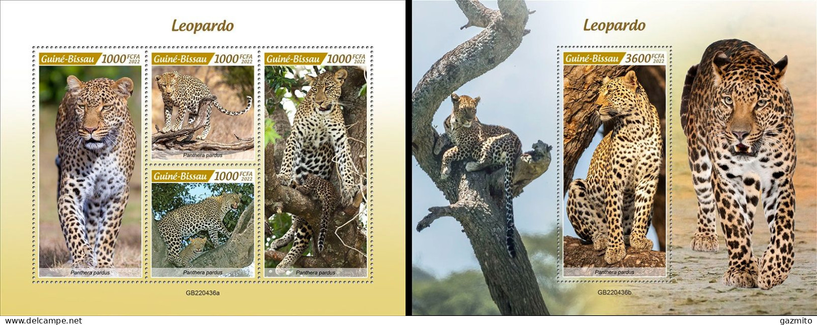 Guinea Bissau 2022, Animals, Leopard, 4val In BF+BF - Big Cats (cats Of Prey)