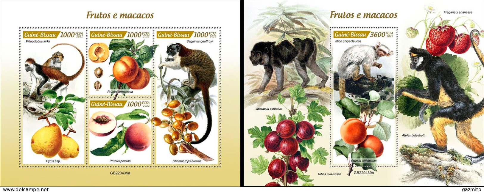 Guinea Bissau 2022, Animals, Monkey And Fruits, 4val In BF+BF - Singes