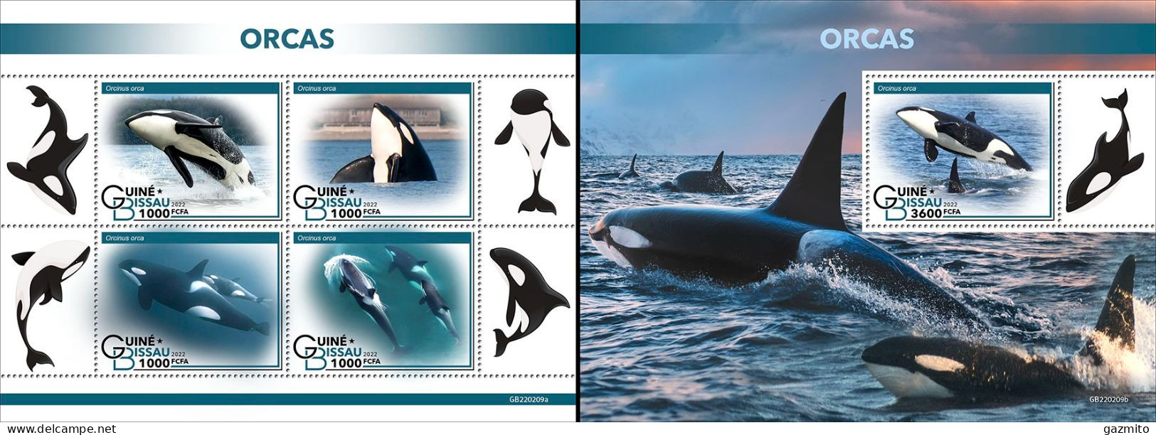 Guinea Bissau 2022, Animals, Orcas I, 4val In BF+BF - Ballenas