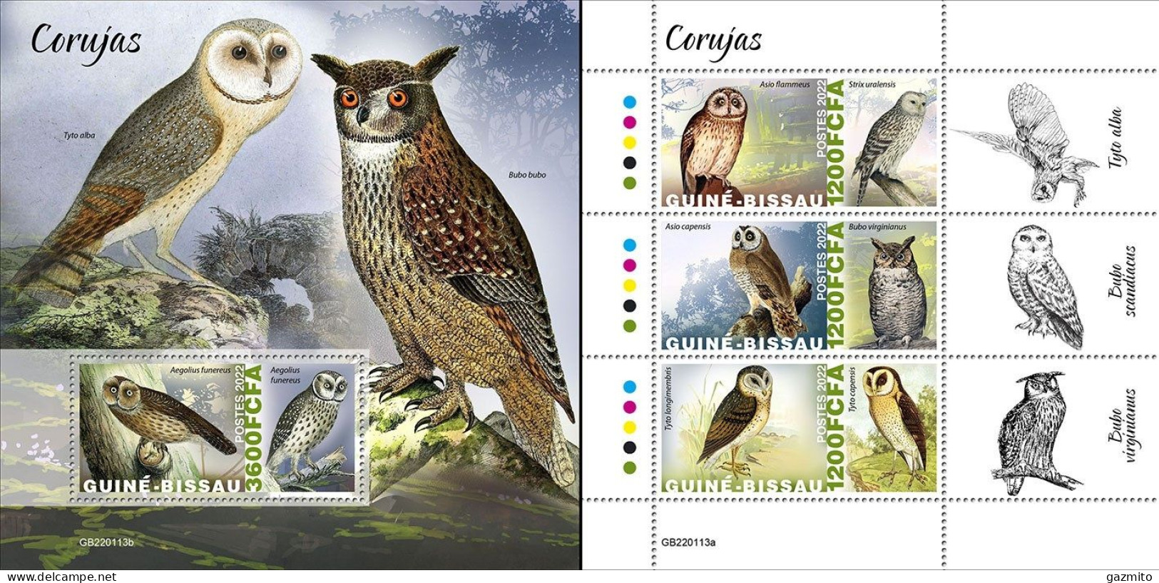 Guinea Bissau 2022, Animals, Owls, 3val In BF +BF - Búhos, Lechuza
