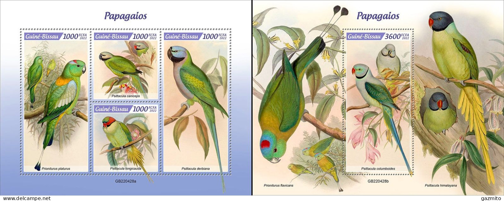Guinea Bissau 2022, Animals, Parrots, 4val In BF+BF - Papagayos