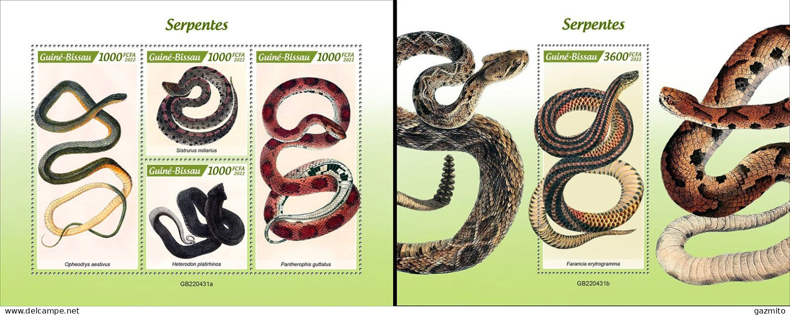 Guinea Bissau 2022, Animals, Snakes, 4val In BF+BF - Snakes