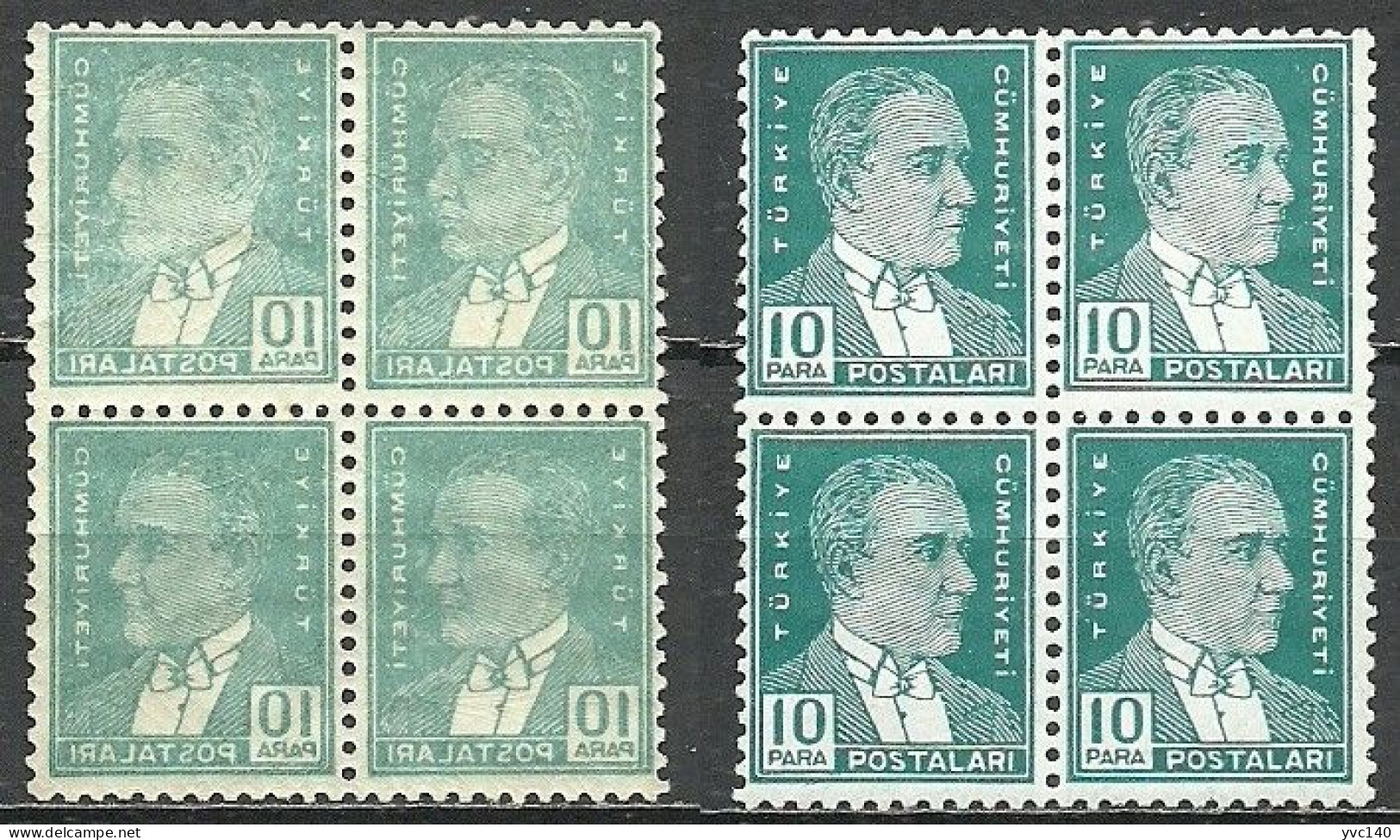 Turkey; 1933 2nd Ataturk Issue Stamp 10 P. "Abklatsch" ERROR (Block Of 4) - Unused Stamps