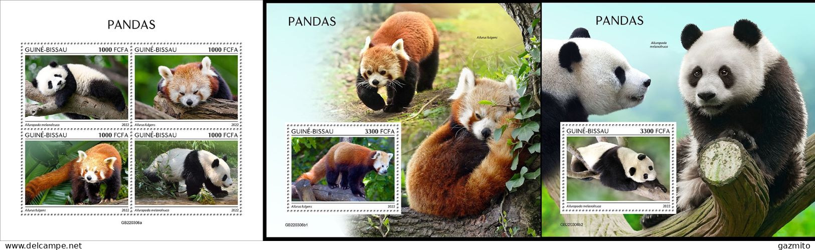 Guinea Bissau 2022, Animals, Pandas, 4val In BF+2BF - Ours