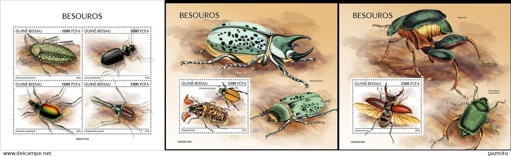 Guinea Bissau 2022, Animals, Beetles, 4val In BF+BF - Beetles