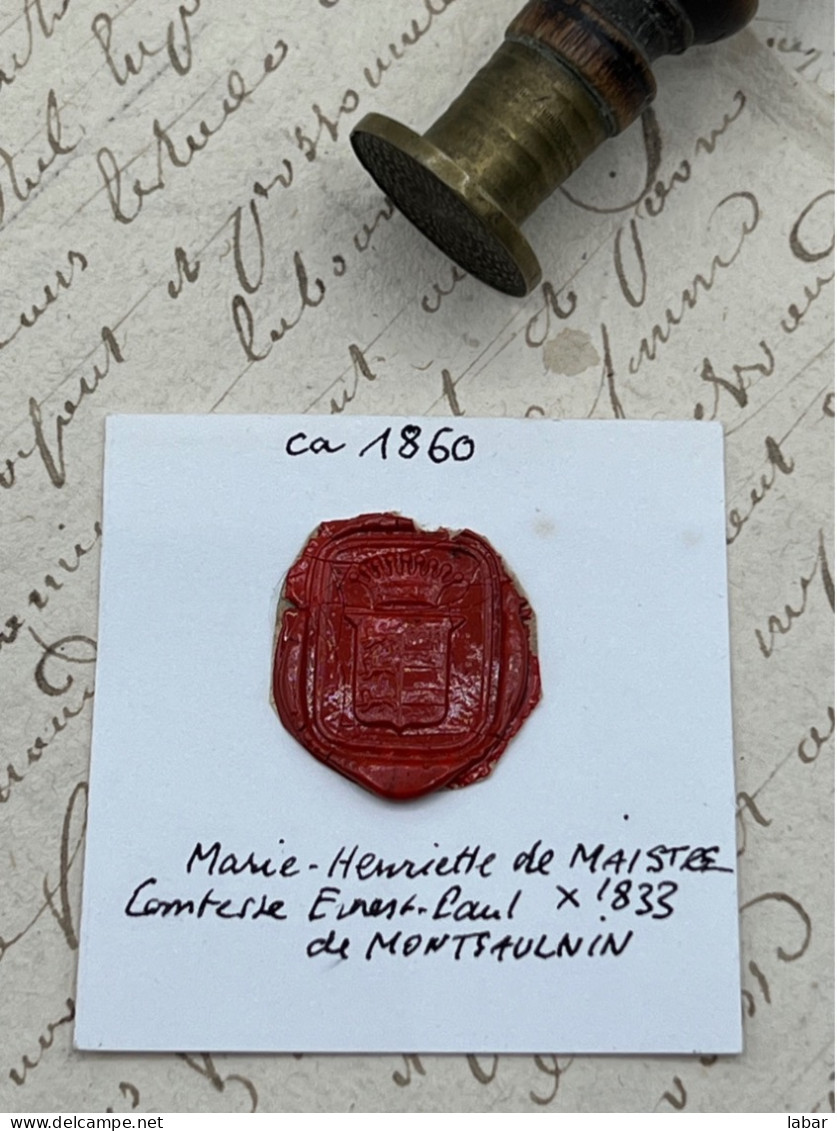 CACHET CIRE ANCIEN - Sigillographie - SCEAUX - WAX SEAL - 1860 Comtesse MONTSAULNIN - Sellos