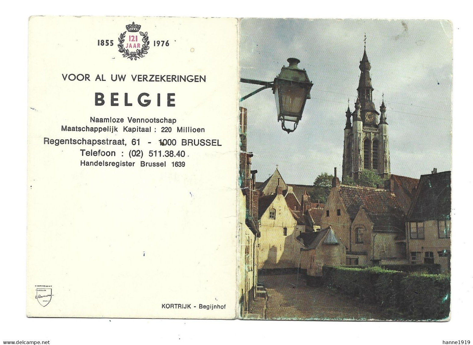 Brussel Regentschapsstraat Verzekeringen Belgie Foto Kortrijk Begijnhof Kalender 1976 Calendrier Htje - Klein Formaat: 1971-80