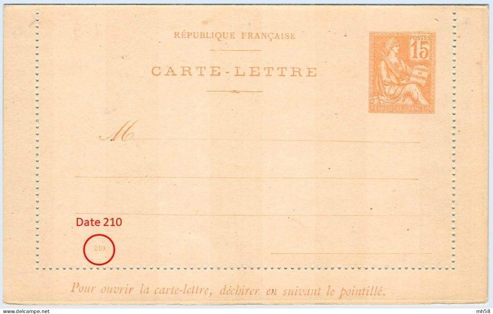 Entier FRANCE - Carte-lettre Date 210 Neuf ** - 15c Mouchon Primitif Orange - Kartenbriefe