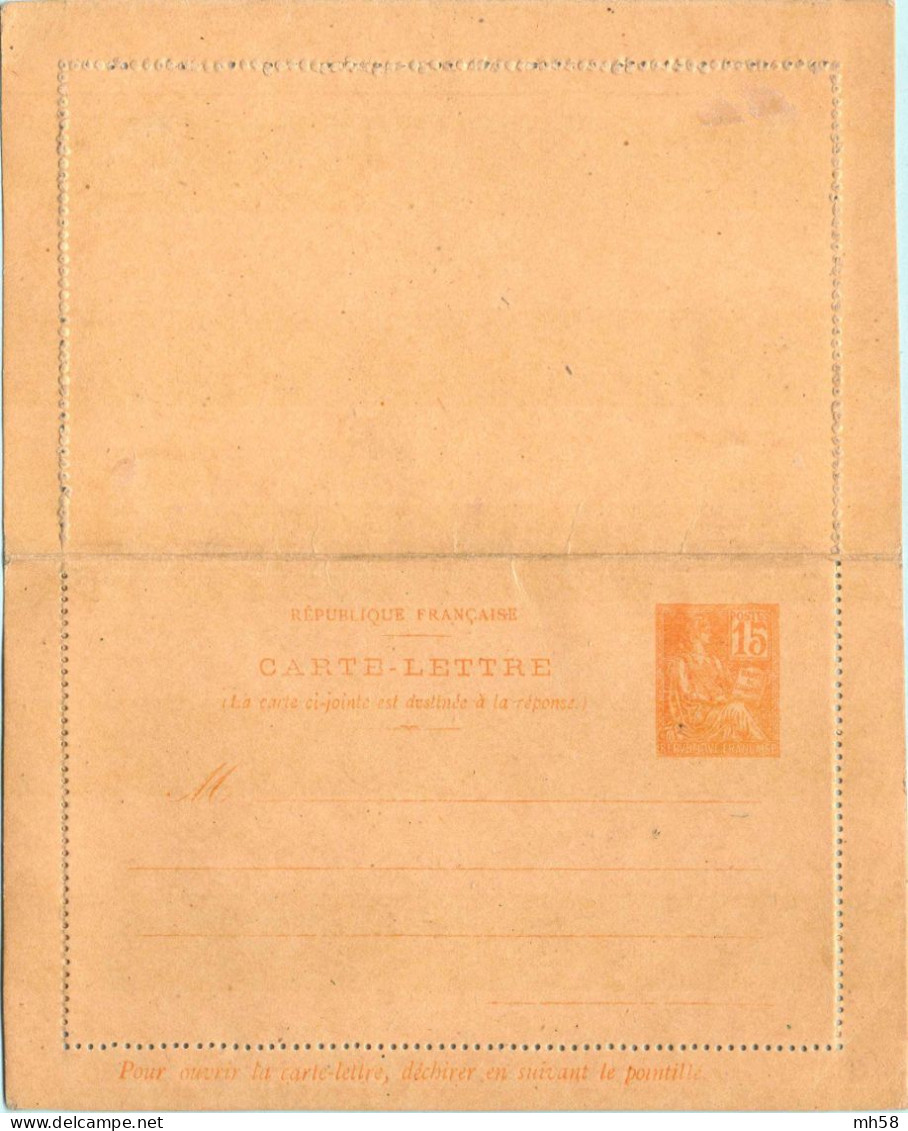 Entier FRANCE - Carte-lettre Réponse Payée Neuf ** - 15c Mouchon Primitif Orange - Kartenbriefe