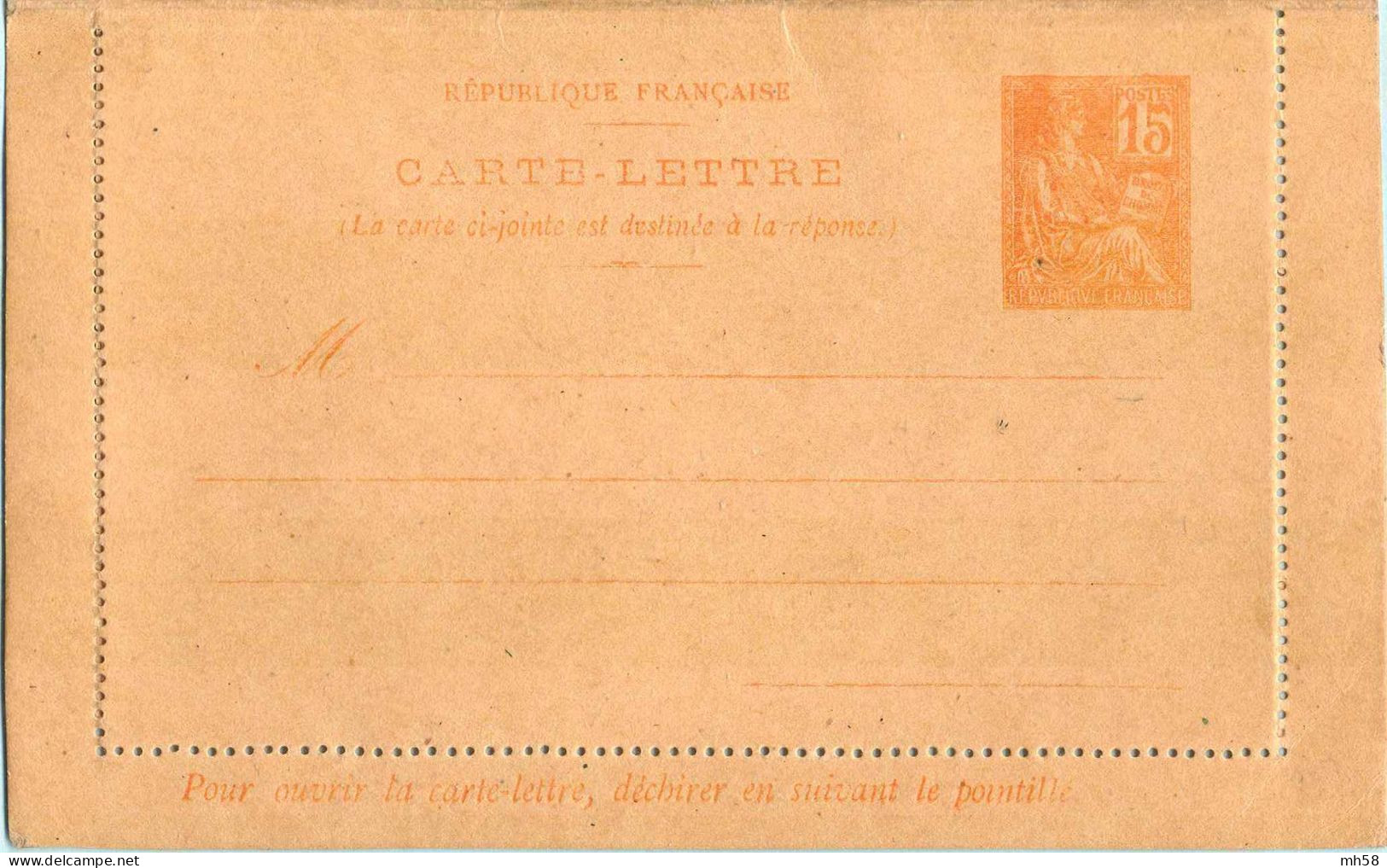 Entier FRANCE - Carte-lettre Réponse Payée Neuf ** - 15c Mouchon Primitif Orange - Kartenbriefe
